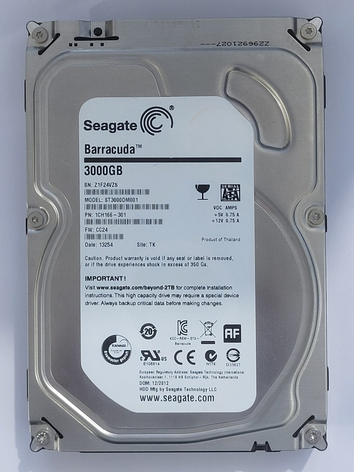 ST3000DM001, PN:1CH166-301, SN:Z1F, TK, FW:CC24, 13254 | Seagate 3To 3,5" SATA HDD STK