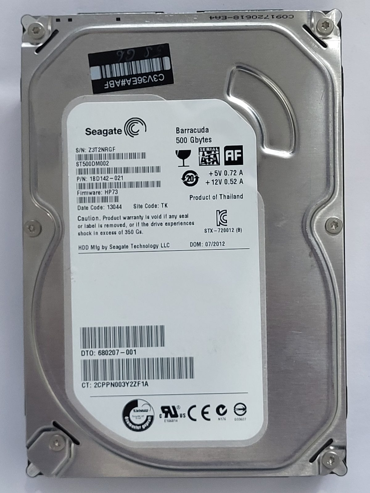 ST500DM002, PN:1BD142-021, SN:Z3T, TK, FW:HP73, 13044 | Seagate 500Go 3,5" SATA HDD STK