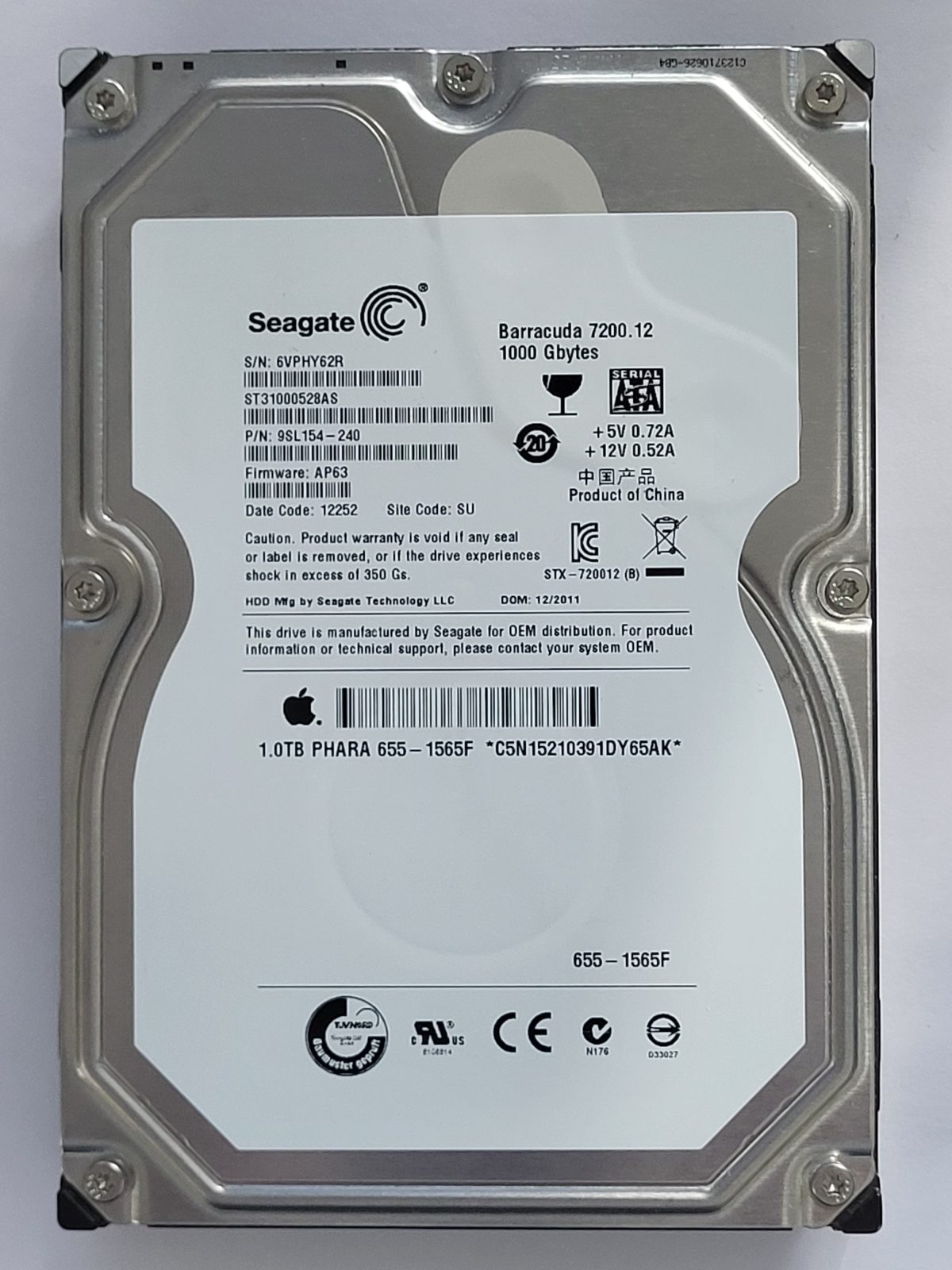 ST31000528AS, PN:9SL154-240, SN:6VP, SU, FW:AP63, 12252 | Seagate 1To 3,5" SATA HDD STK