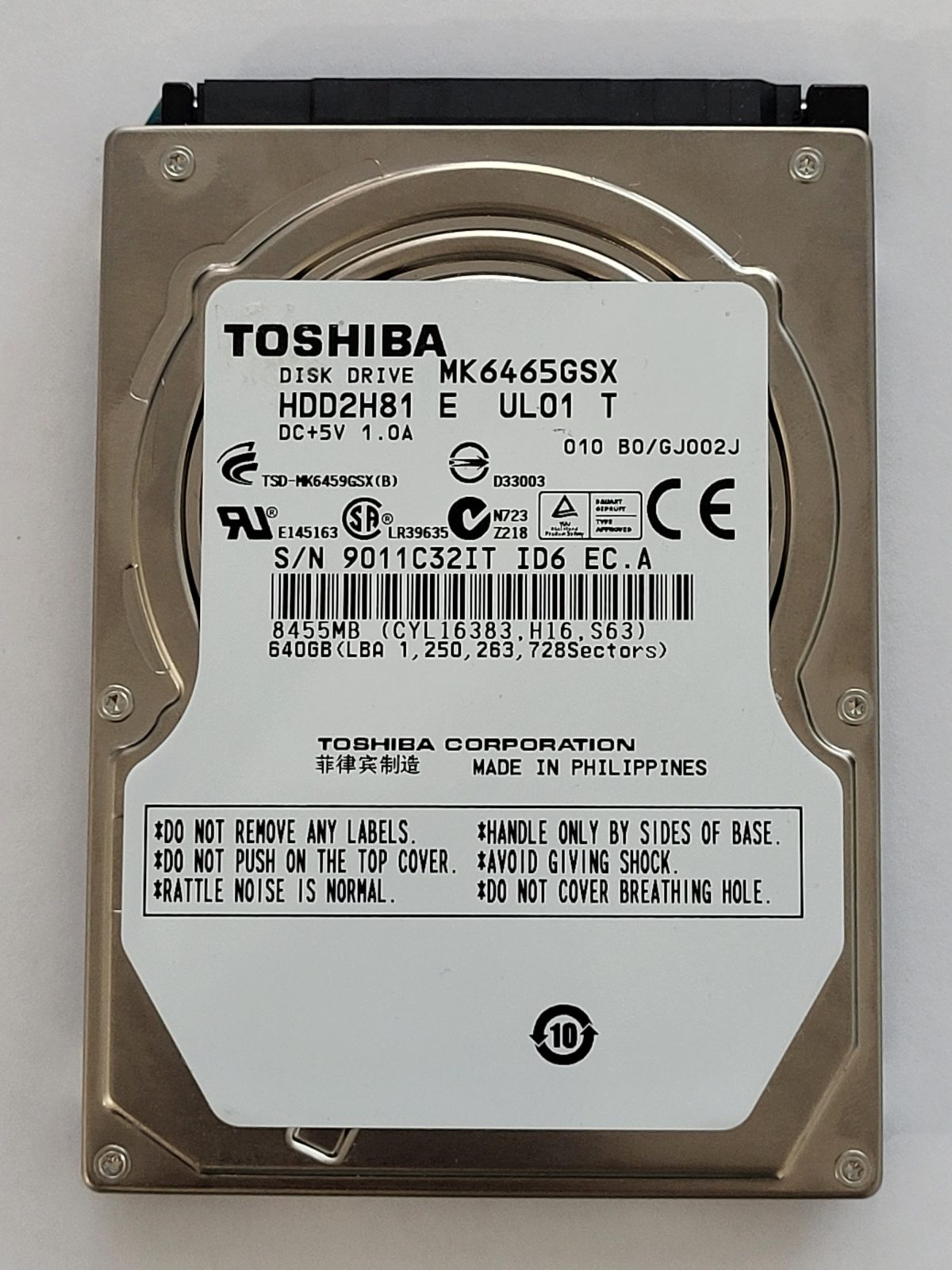 MK6465GSX, HDD2H81 E UL01 T, FW: B0/GJ002J, -, Toshiba 640Gb 2.5" HDD STK