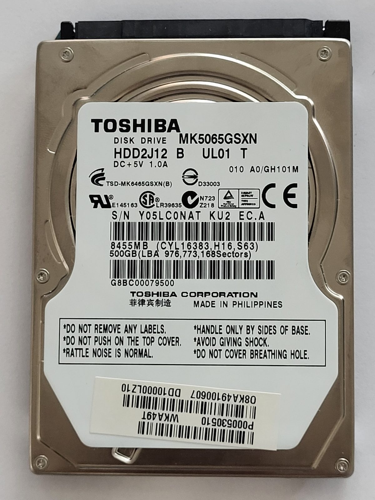 MK5065GSXN, HDD2J12 B UL01 T, FW: A0/GH101M, -, Toshiba 500Gb 2.5" HDD STK