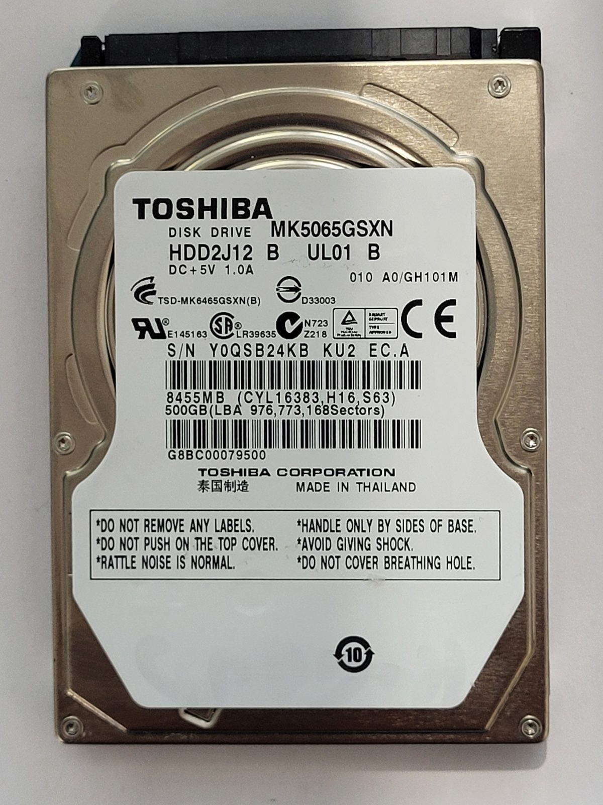 MK5065GSXN, HDD2J12 B UL01 B, FW: A0/GH101M, -, Toshiba 500Gb 2.5" HDD STK