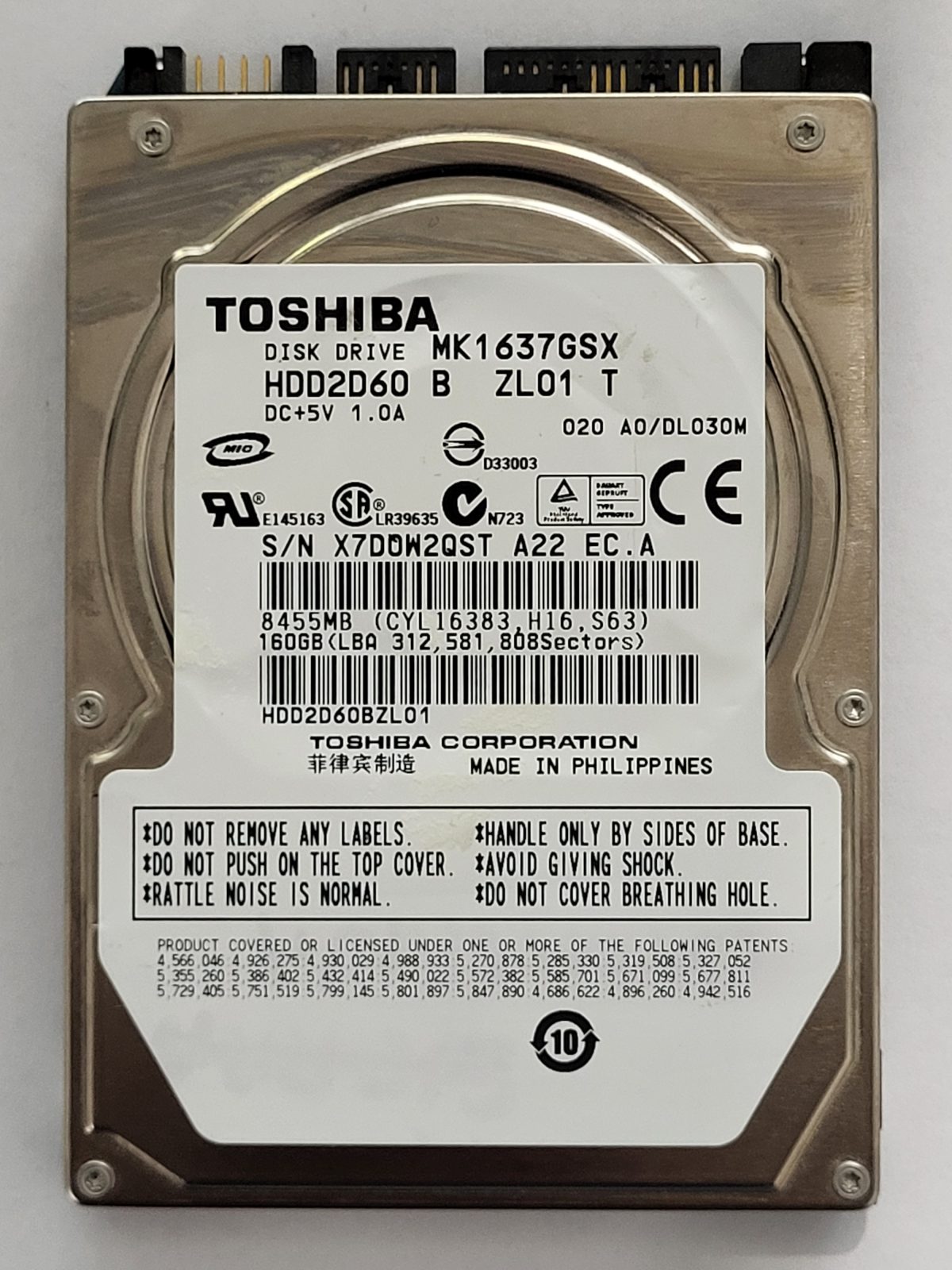MK1637GSX, HDD2D60 B ZL01 T, FW: A0/DL030M, -, Toshiba 160Gb 2.5" HDD STK