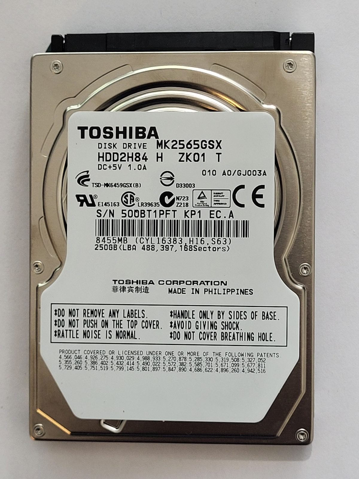 MK2565GSX, HDD2H84 H ZK01 T, FW: A0/GJ003A, -, Toshiba 250Gb 2.5" HDD STK