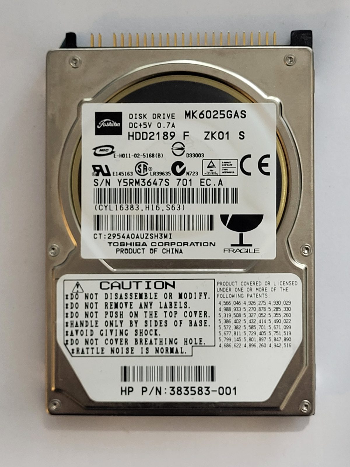 MK6025GAS, HDD2189 F ZK01 S, FW: -, -, Toshiba 60Gb 2.5" HDD STK