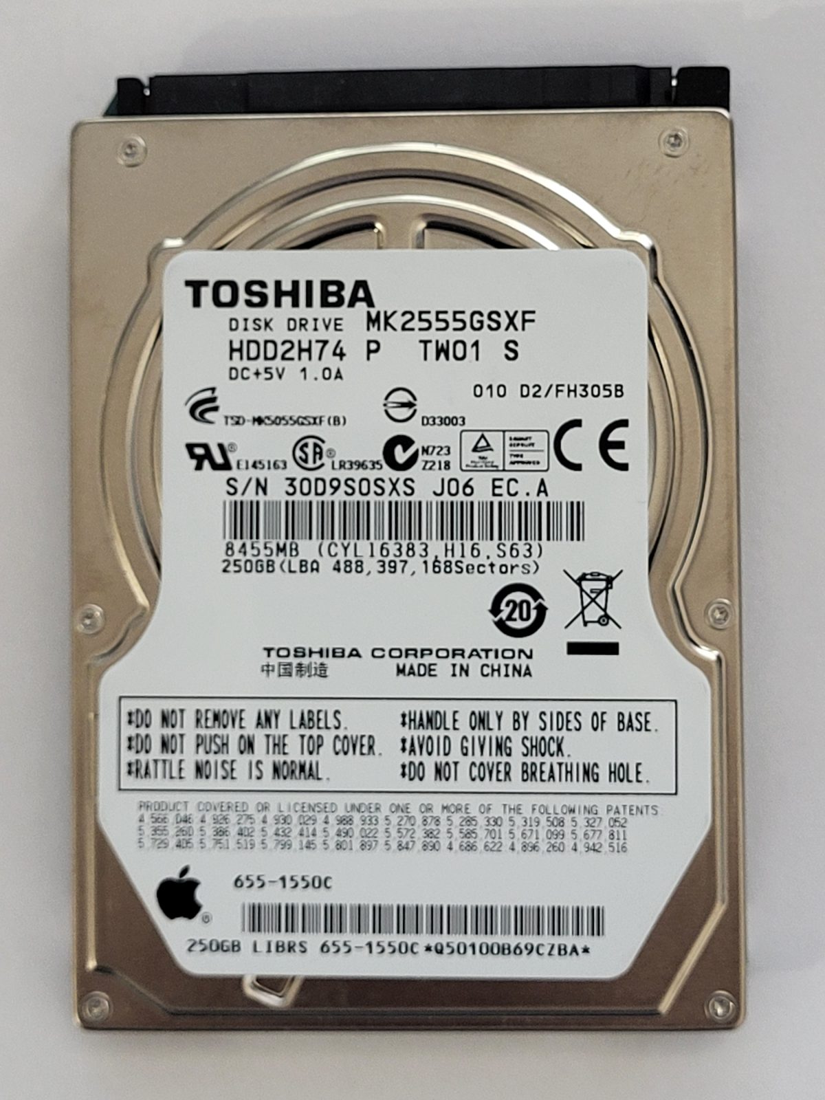MK2555GSXF, HDD2H74 P TW01 S, FW: D2/FH305B, -, Toshiba 250Gb 2.5" HDD STK