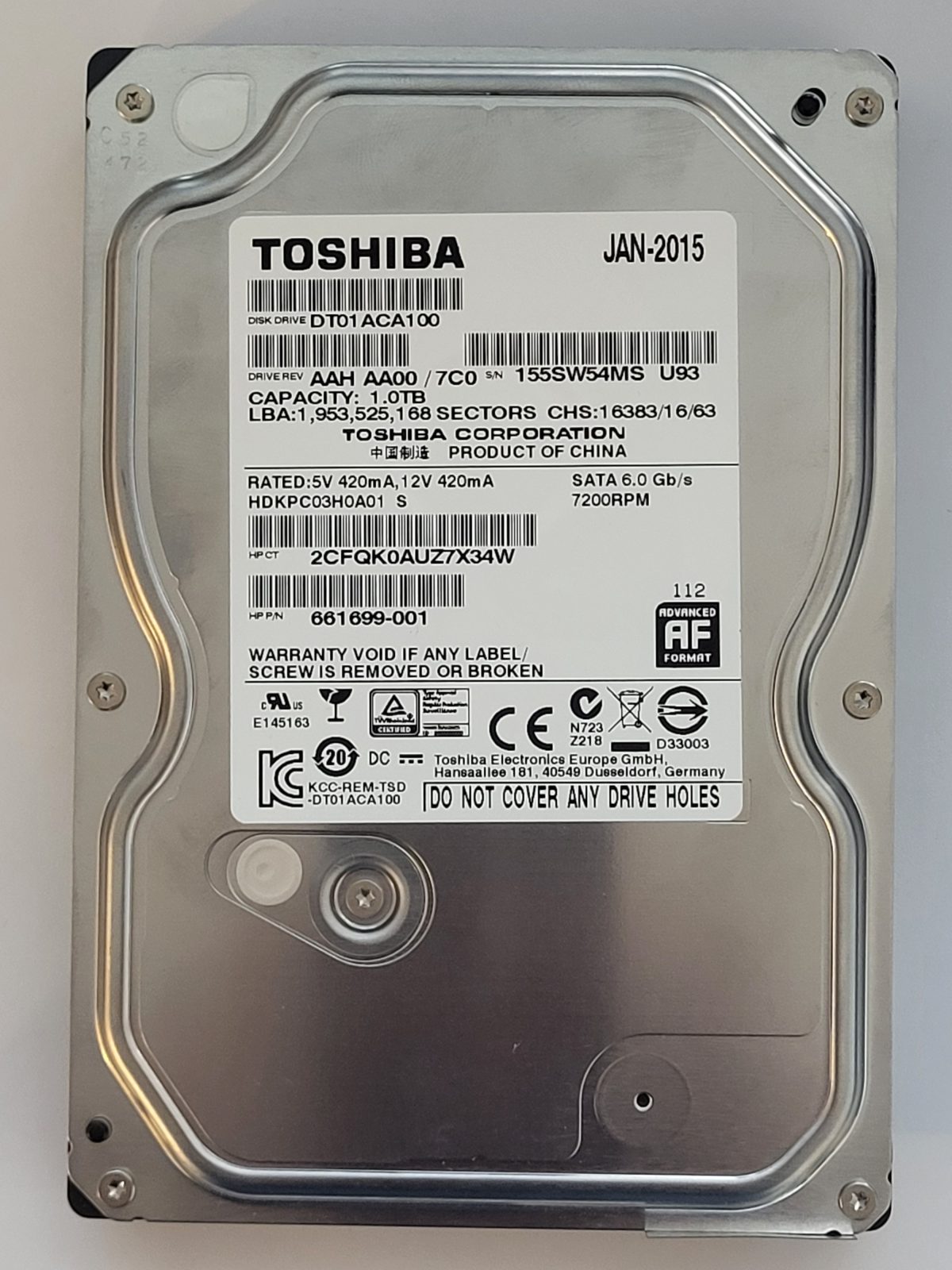 DT01ACA100, HDKPC03H0A01 S, FW: AA00/7C0, JAN 2015, Toshiba 1Tb 3.5" HDD STK