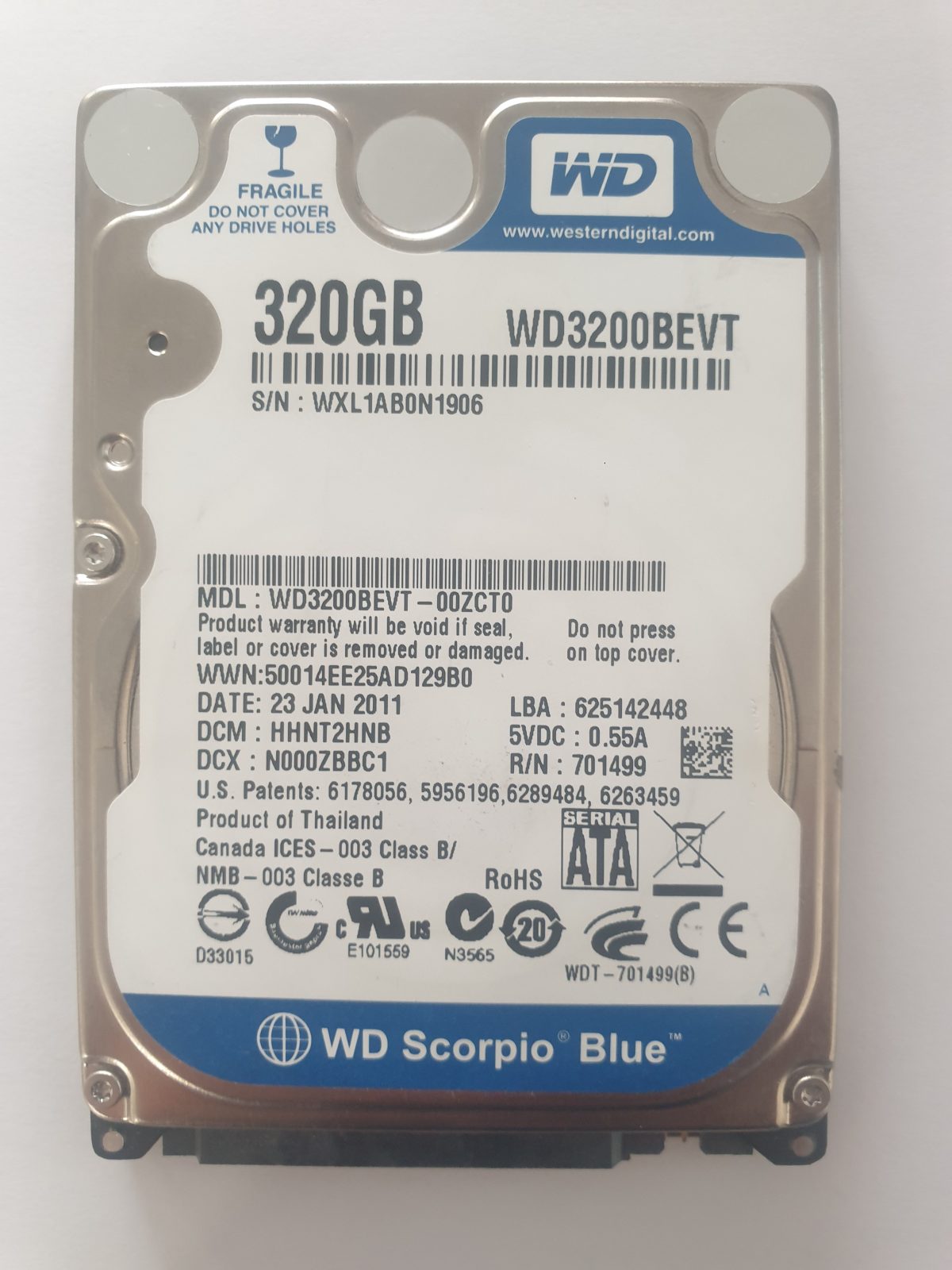 WD3200BEVT-00ZCT0, DCM: HHNT2HNB, 23 JAN 2011 | WD 320Go 2,5" SATA HDD STK