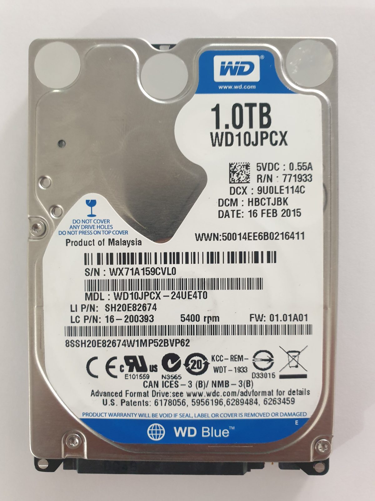 WD10JPCX-24UE4T0, DCM: HBCTJBK, 16 FEB 2015 | WD 1To 2,5" SATA HDD STK