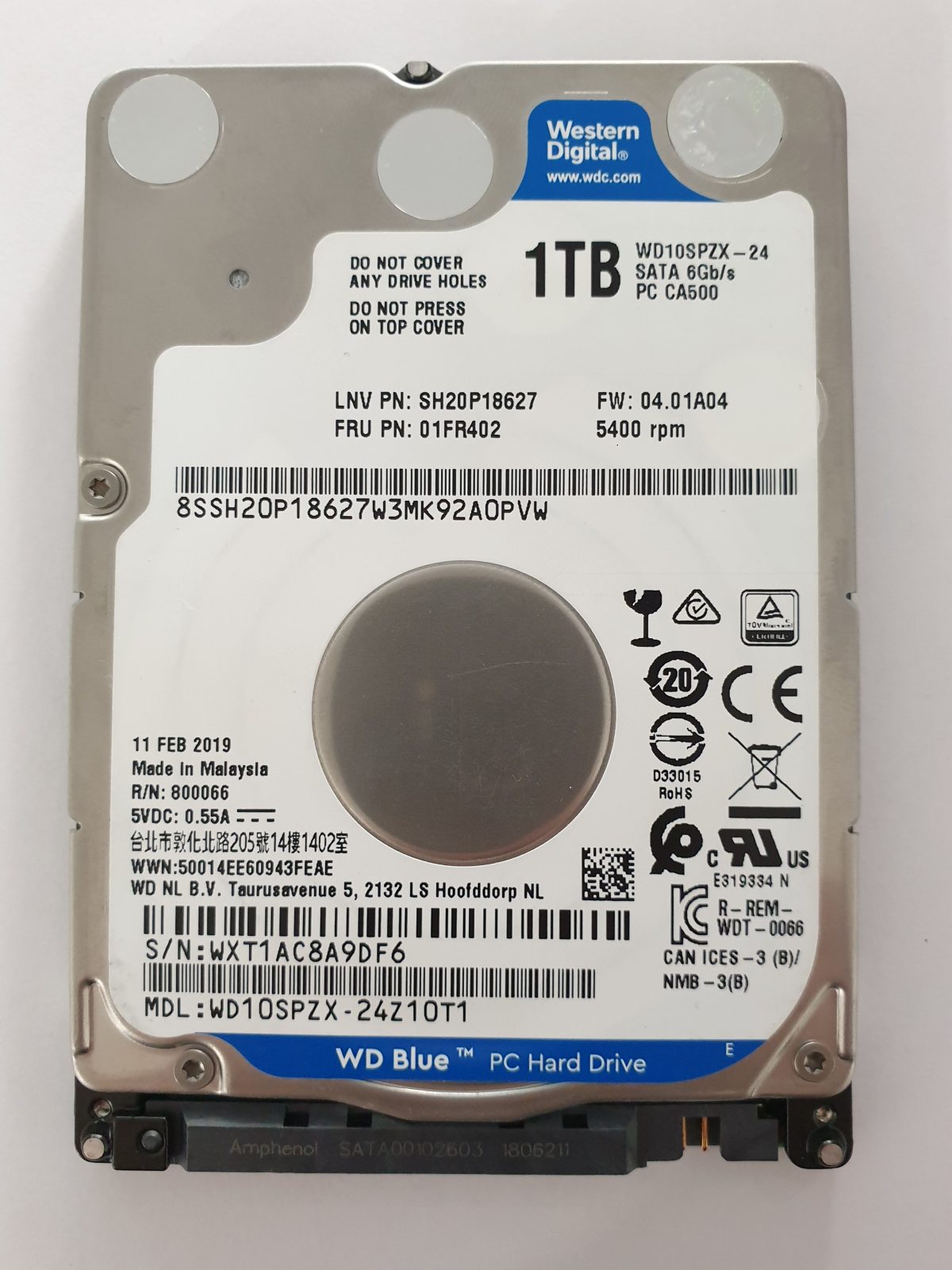 WD10SPZX-24Z10T1, DCM: -, 11 FEB 2019 | WD 1To 2,5" SATA HDD STK
