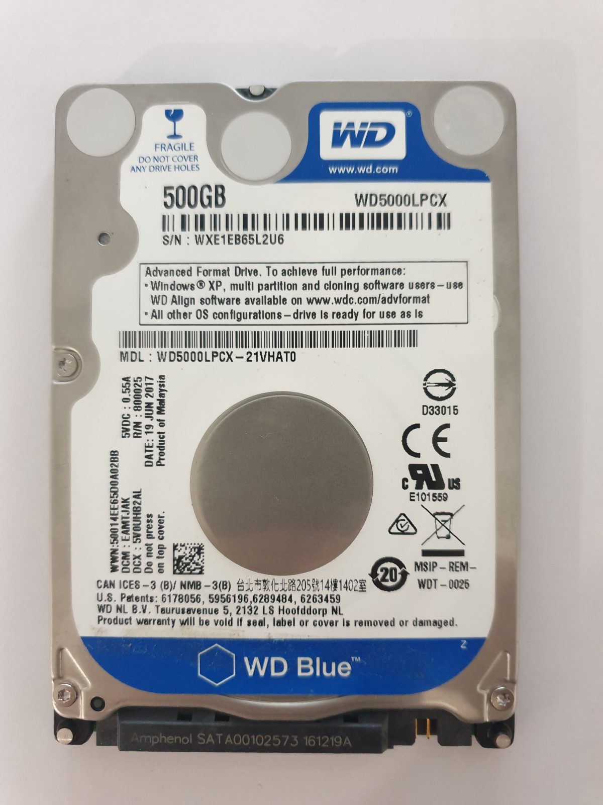 WD5000LPCX-21VHAT0, DCM: EAMTJAK, 19 JUN 2017 | WD 500Go 2,5" SATA HDD STK