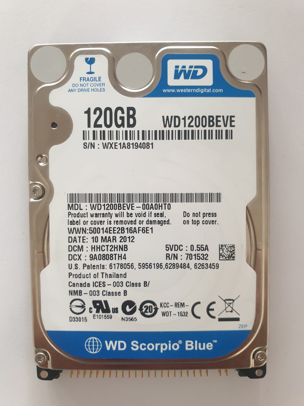 WD1200BEVE-00A0HT0, DCM: HHCT2HNB, 10 MAR 2012 | WD 120Go 2,5" PATA HDD STK
