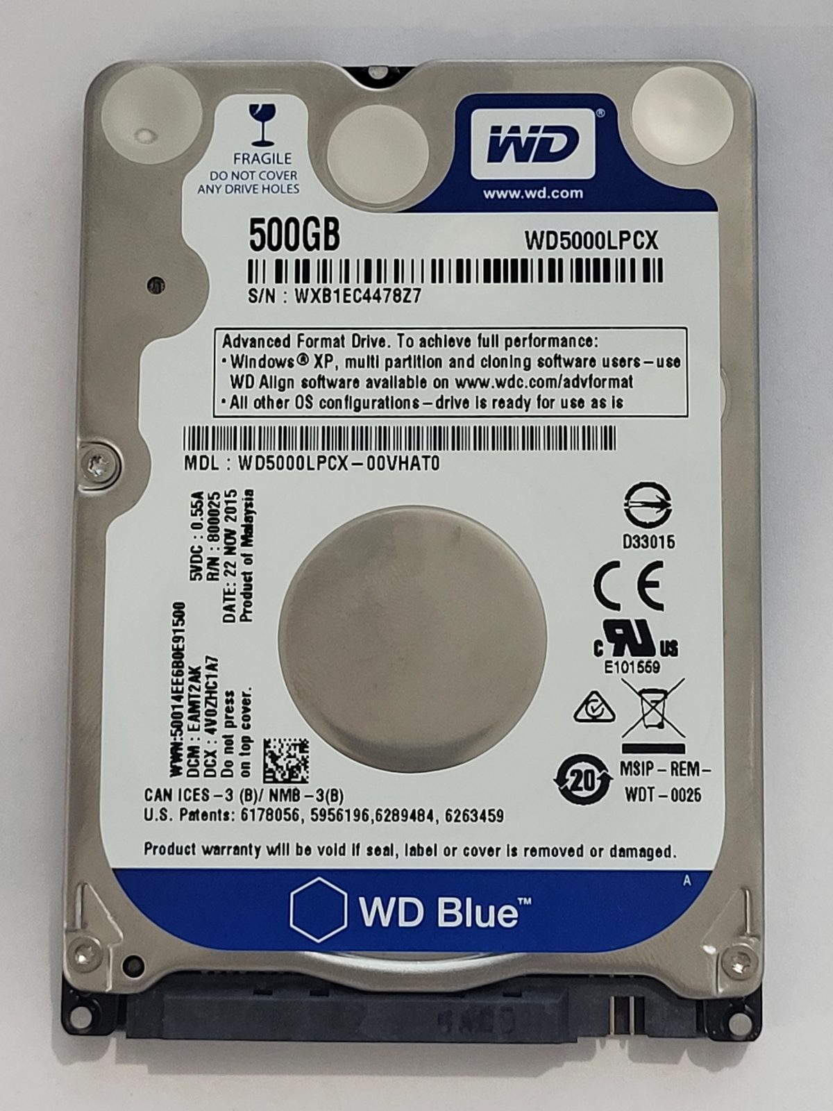 WD5000LPCX-00VHAT0, DCM: EAMT2AK, 22 NOV 2015 | WD 500Go 2,5" SATA HDD STK