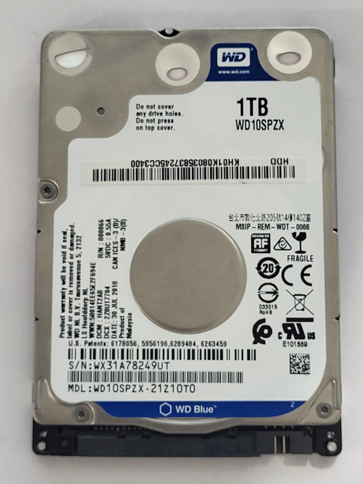 WD10SPZX-21Z10T0, DCM: HANT2AB, 30 JUL 2018 | WD 1To 2,5" SATA HDD STK