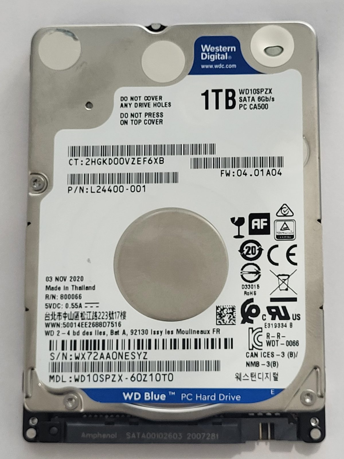 WD10SPZX-60Z10T0, DCM: -, 03 NOV 2020 | WD 1To 2,5" SATA HDD STK