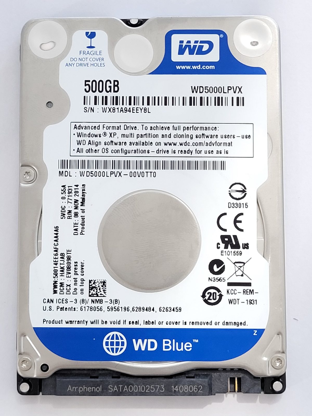 WD5000LPVX-00V0TT0, DCM: HAKTJAB, 08 NOV 2014 | WD 500Go 2,5" SATA HDD STK