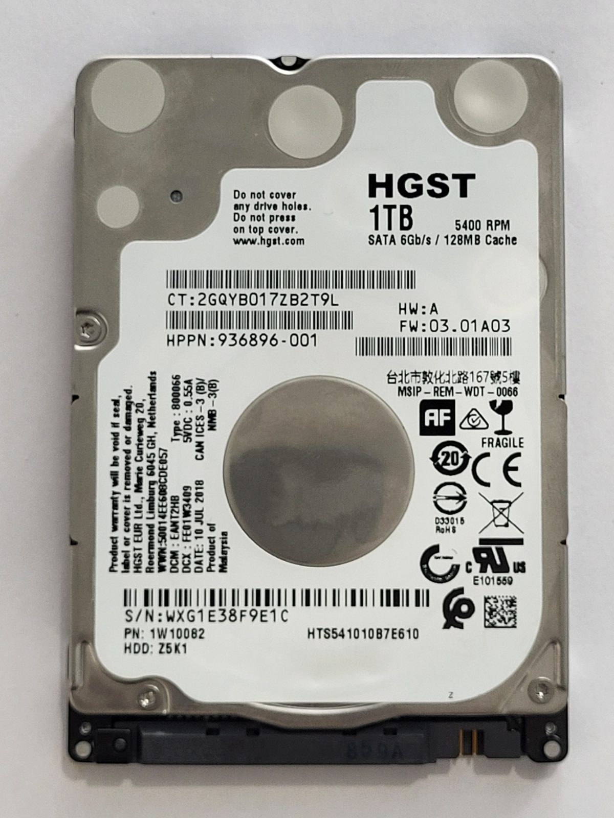 HTS541010B7E610, 10 JUL 2018 | HGST 1To 2,5" SATA HDD STK