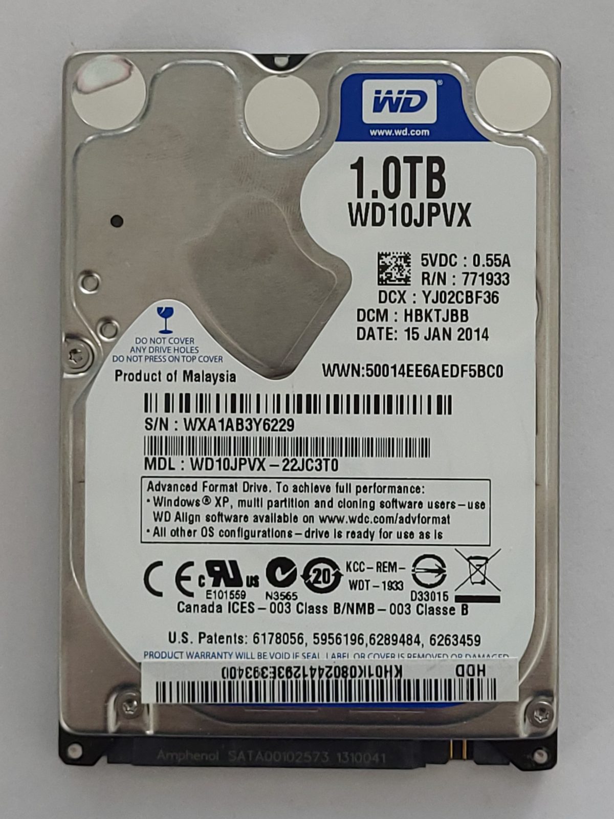 WD10JPVX-22JC3T0, DCM: HBKTJBB, 15 JAN 2014 | WD 1To 2,5" SATA HDD STK