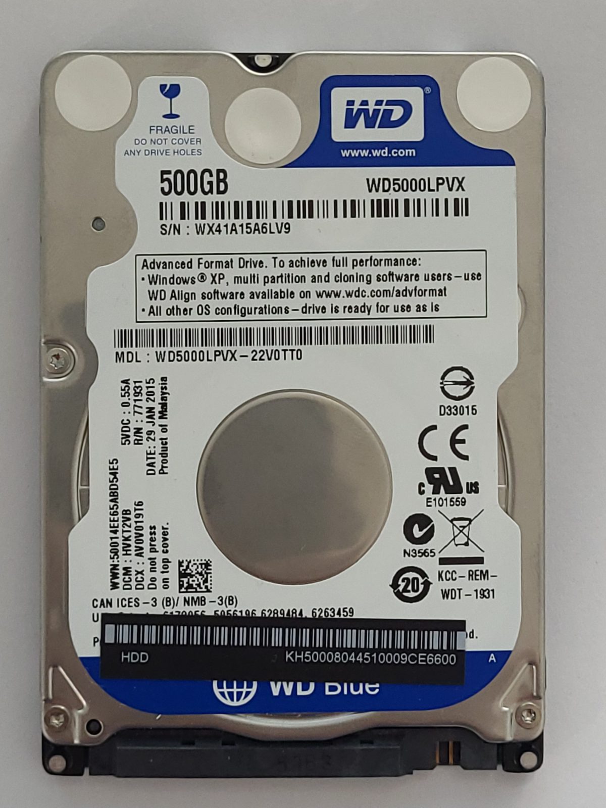WD5000LPVX-22V0TT0, DCM: HVKT2VB, 25 JAN 2015 | WD 500Go 2,5" SATA HDD STK