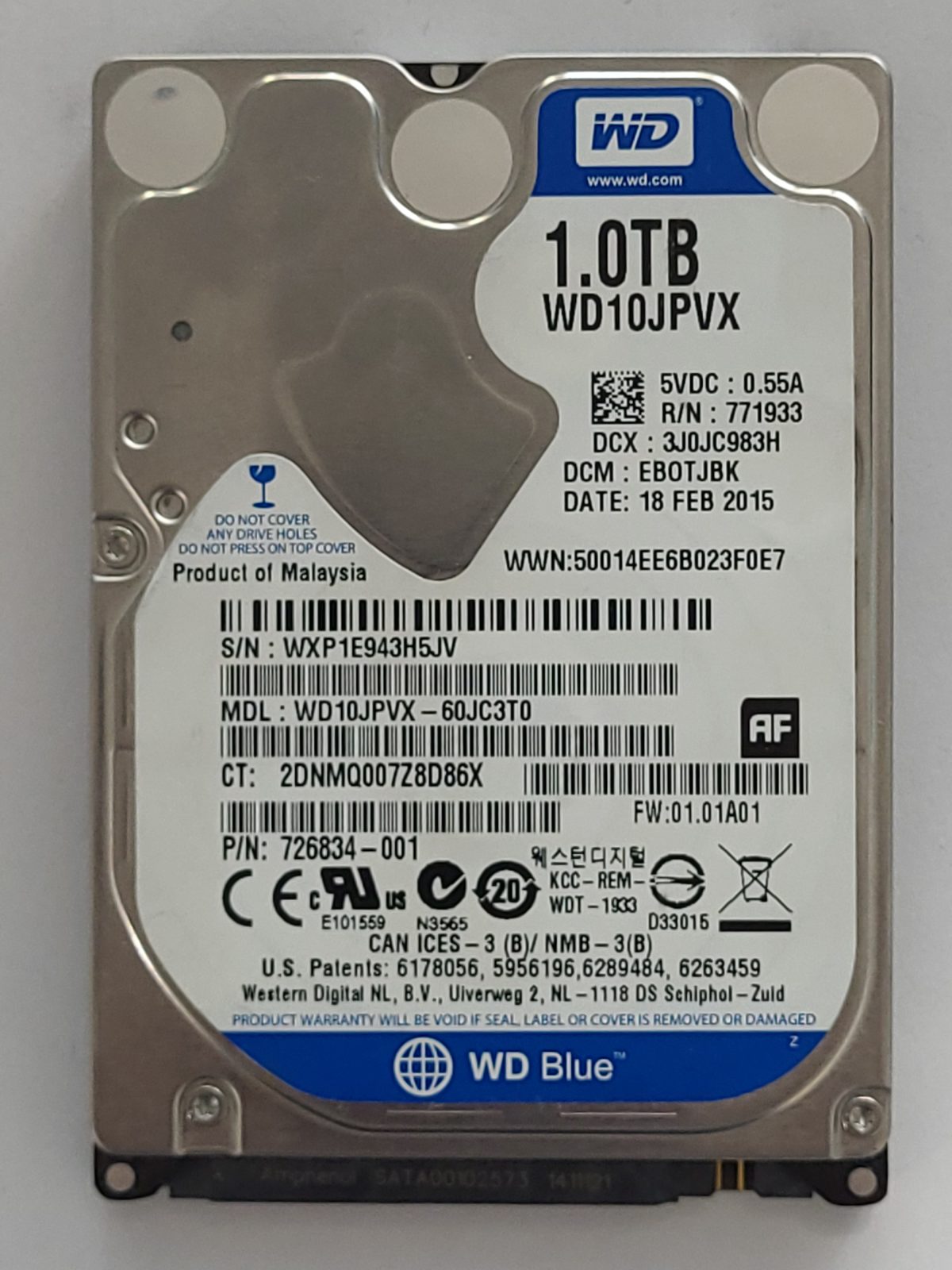 WD10JPVX-60JC3T0, DCM: EBOTJBK, 18 FEB 2015 | WD 1To 2,5" SATA HDD STK