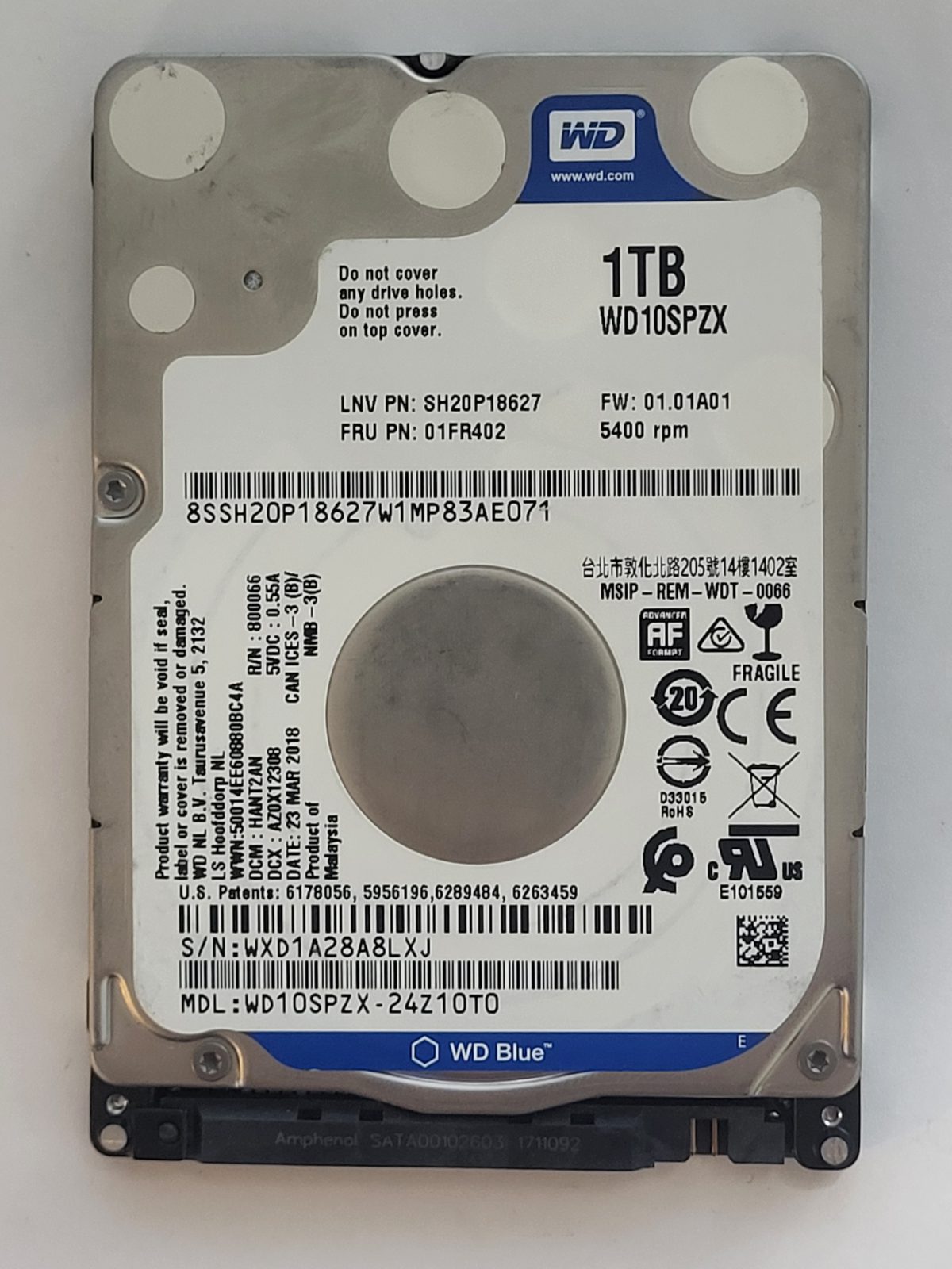 WD10SPZX-24Z10T0, DCM: HANT2AN, 23 MAR 2018 | WD 1To 2,5" SATA HDD STK