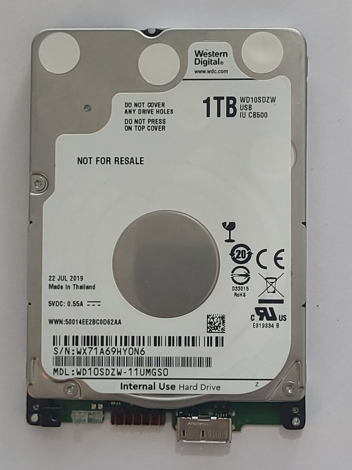 WD10SDZW-11UMGS0, DCM: -, 22 JUL 2019 | WD 1To 2,5" SATA HDD STK