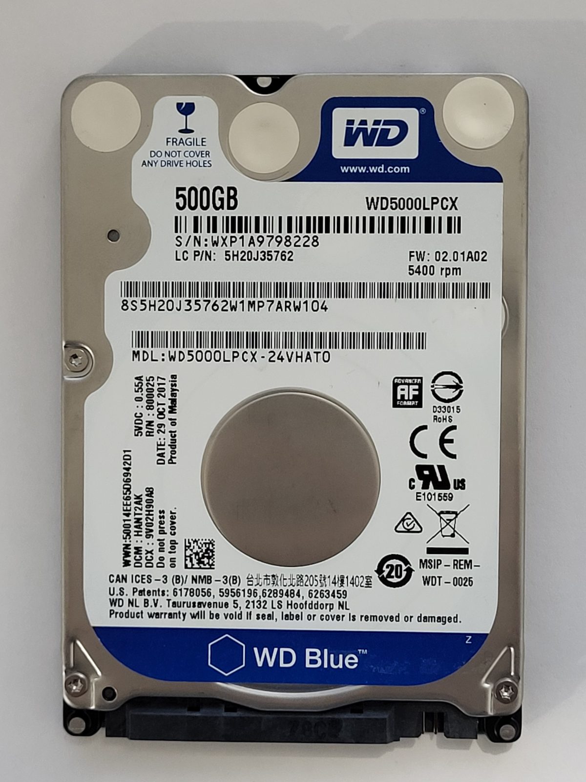 WD5000LPCX-24VHAT0, DCM: HANT2AK, 29 OCT 2017 | WD 500Go 2,5" SATA HDD STK