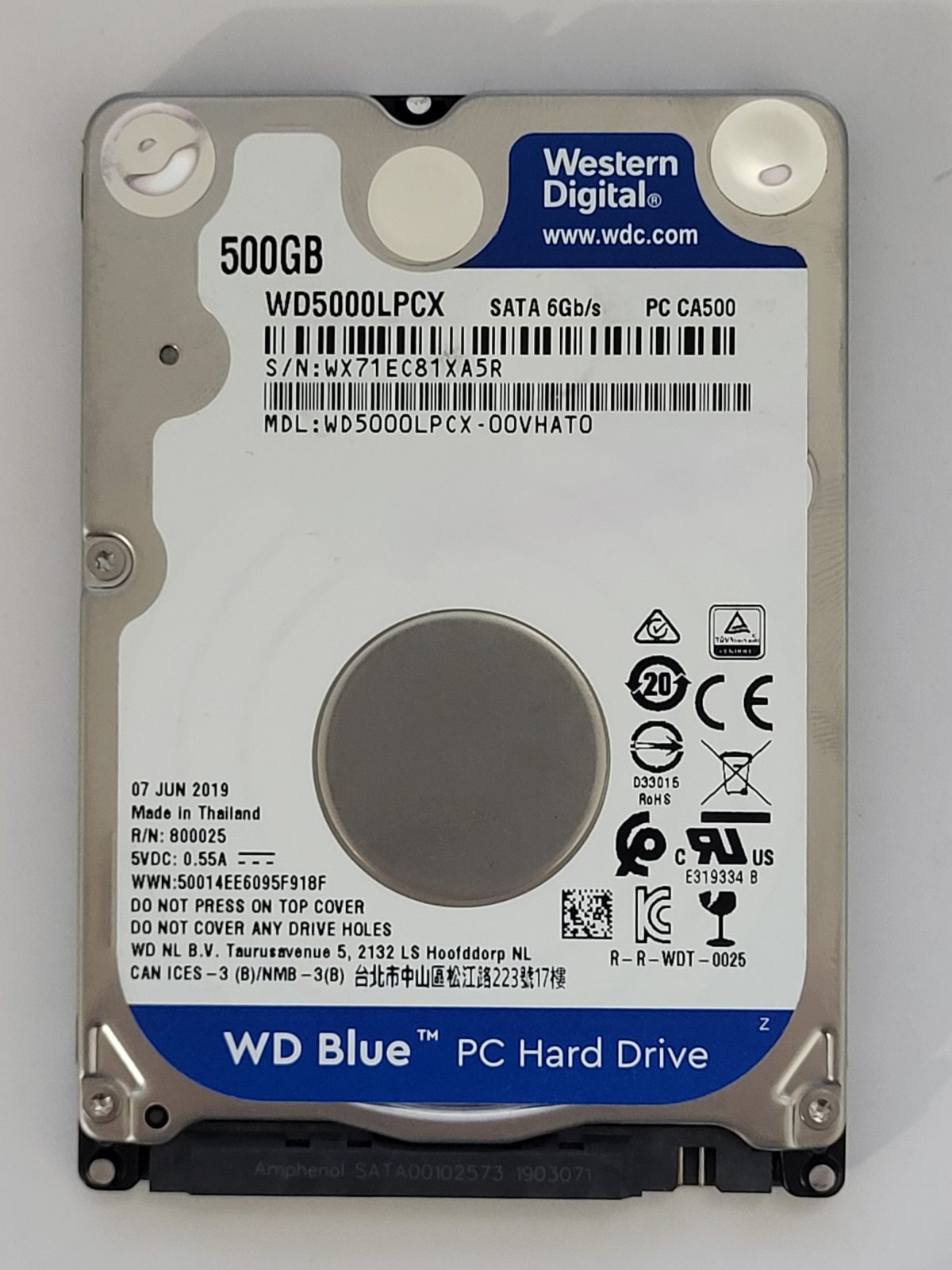 WD5000LPCX-00VHAT0, DCM: -, 07 JUN 2019 | WD 500Go 2,5" SATA HDD STK
