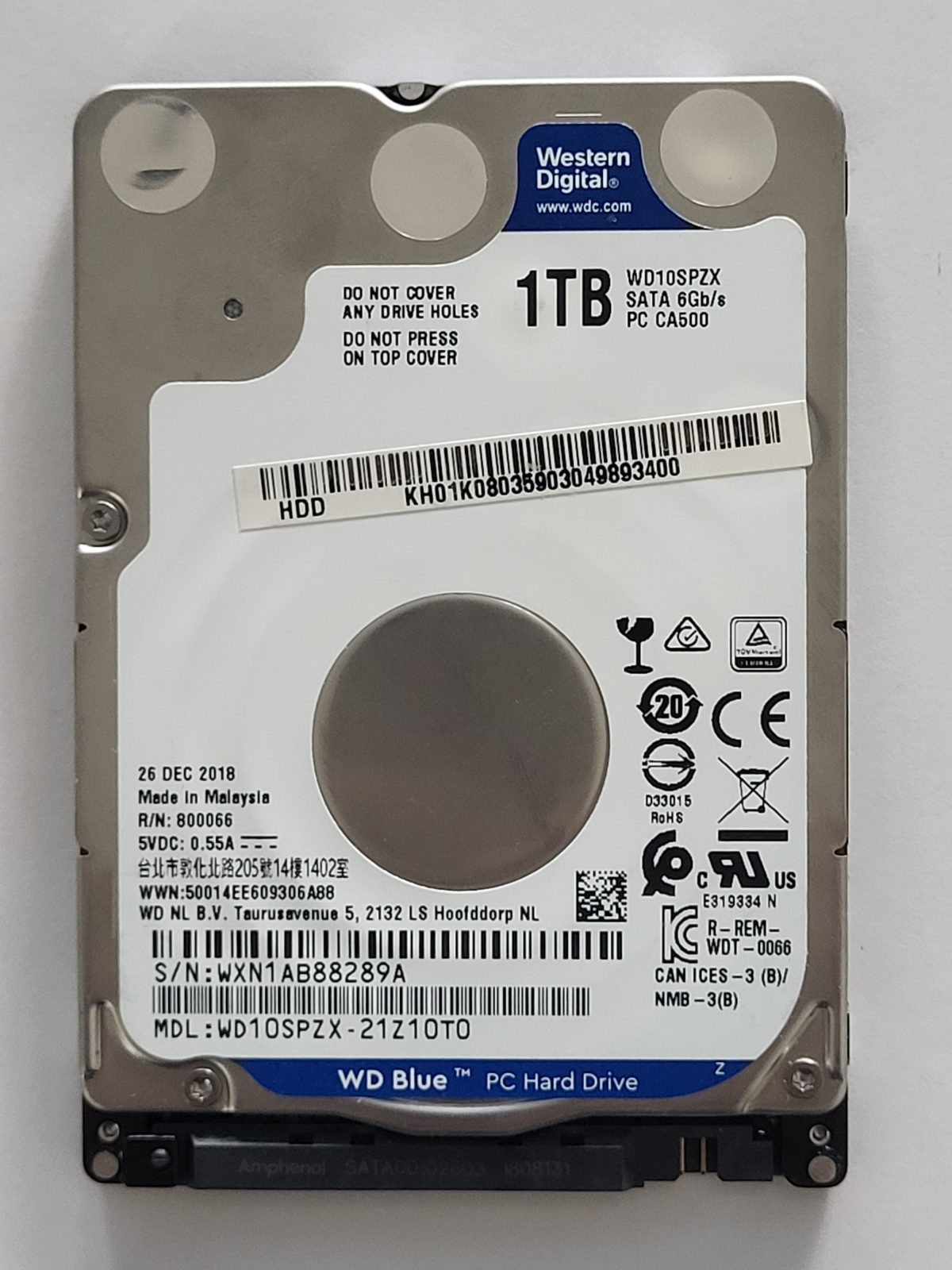 WD10SPZX-21Z10T0, DCM: -, 26 DEC 2018 | WD 1To 2,5" SATA HDD STK