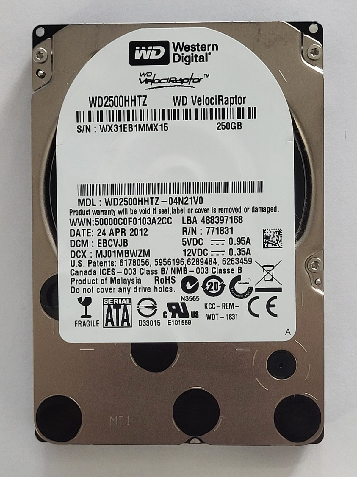 WD2500HHTZ-04N21V0, DCM: EBCVJB, 24 APR 2012 | WD 250Go 2,5" SATA HDD STK