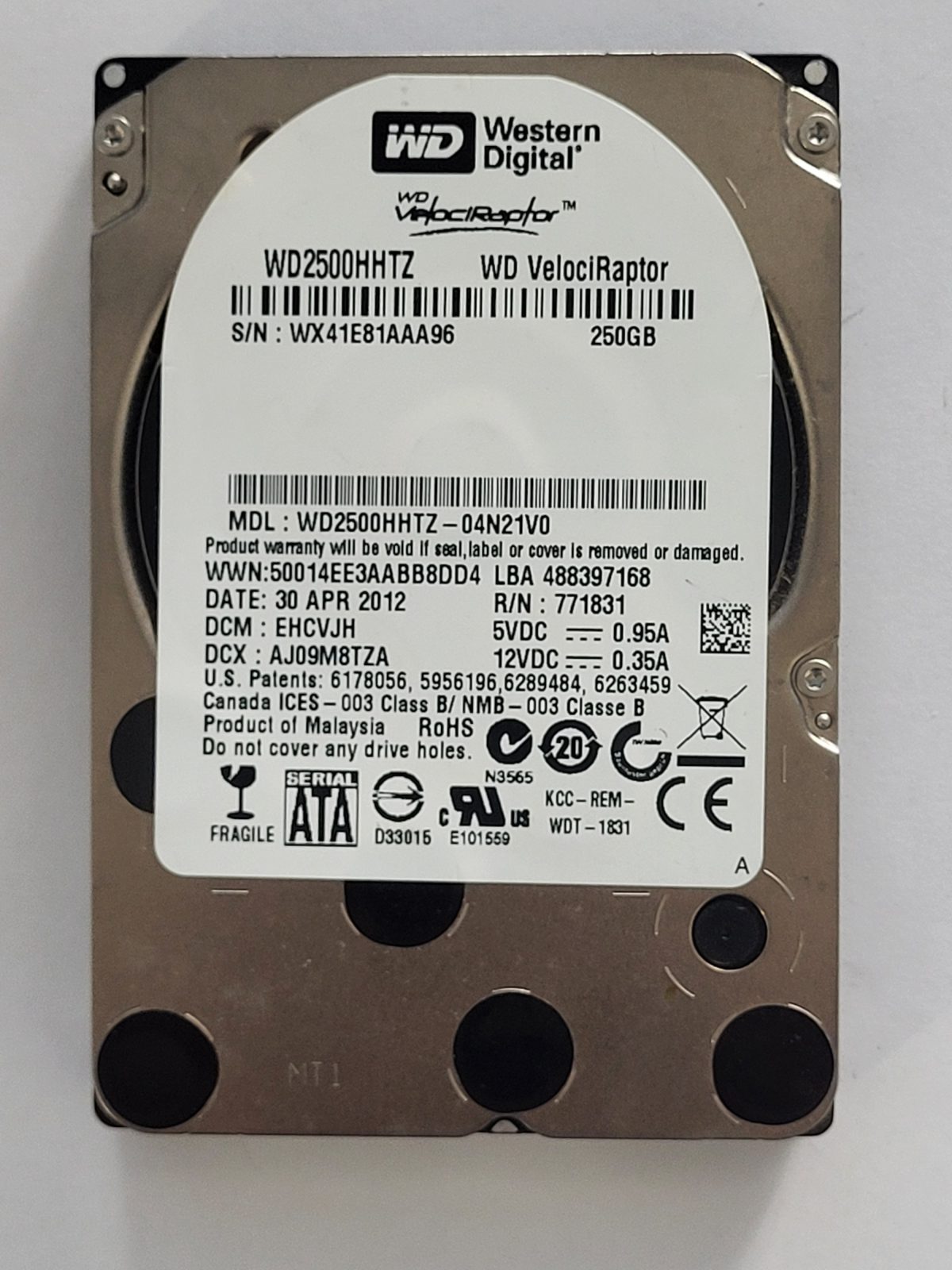 WD2500HHTZ-04N21V0, DCM: EHCVJH, 30 APR 2012 | WD 250Go 2,5" SATA HDD STK