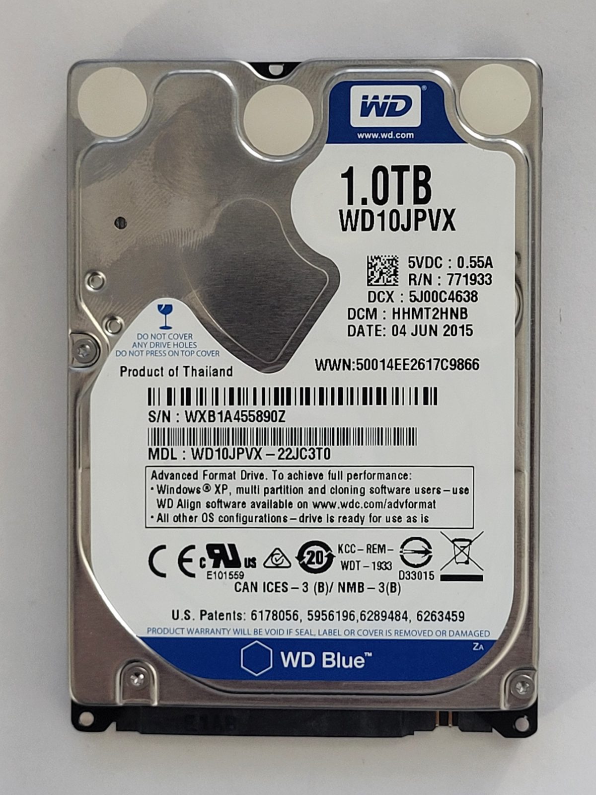 WD10JPVX-22JC3T0, DCM: HHMT2HNB, 04 JUN 2015 | WD 1To 2,5" SATA HDD STK