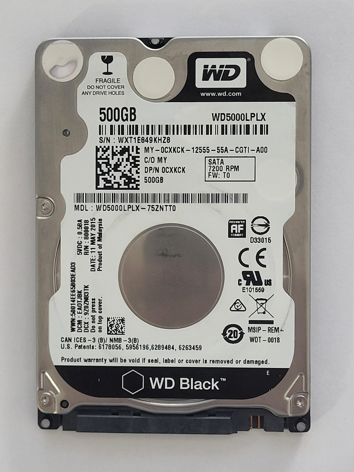 WD5000LPLX-75ZNTT0, DCM: EAOTJBK, 11 MAY 2015 | WD 500Go 2,5" SATA HDD STK