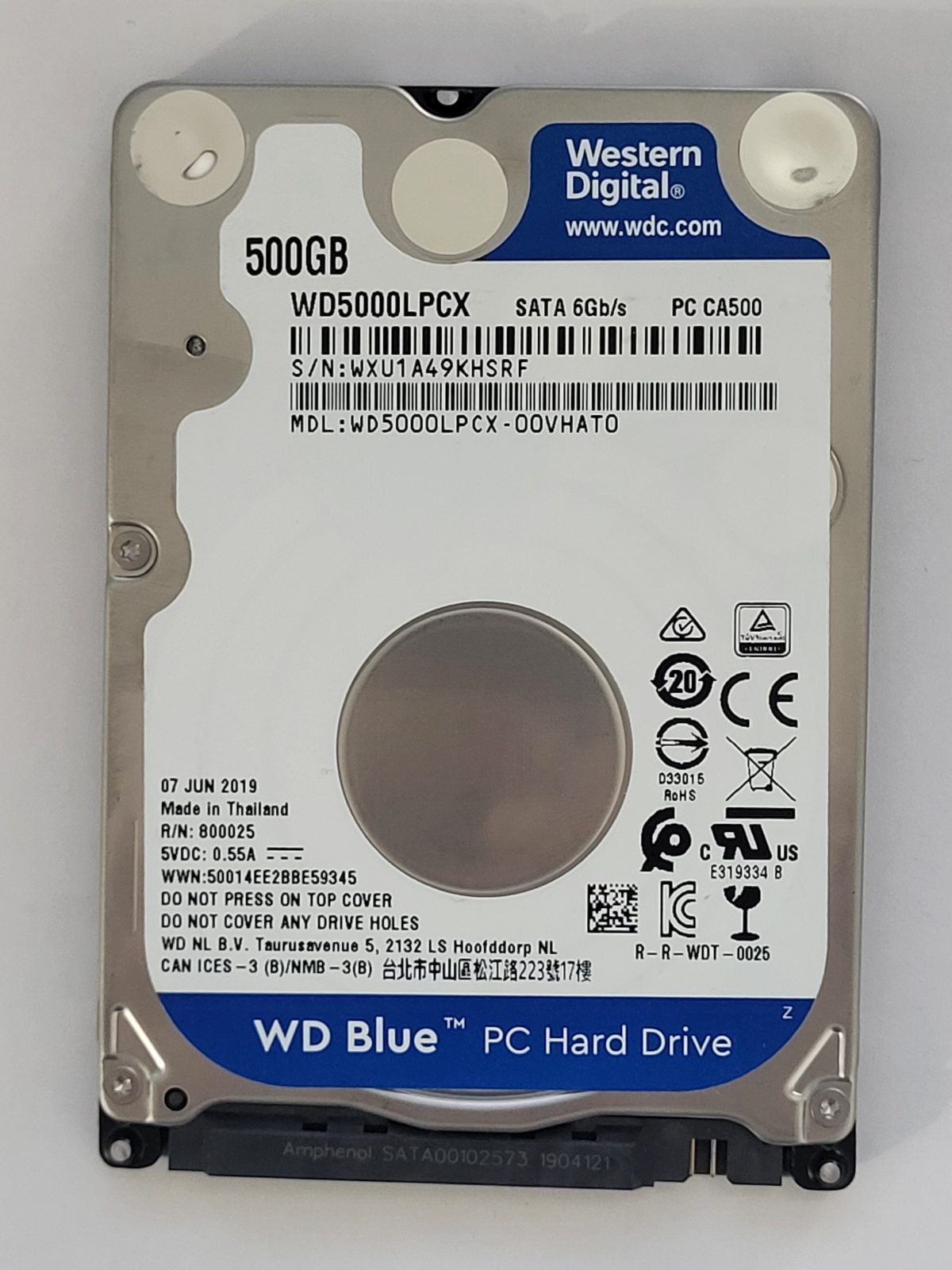 WD5000LPCX-00VHAT0, DCM: -, 07 JUN 2019 | WD 500Go 2,5" SATA HDD STK