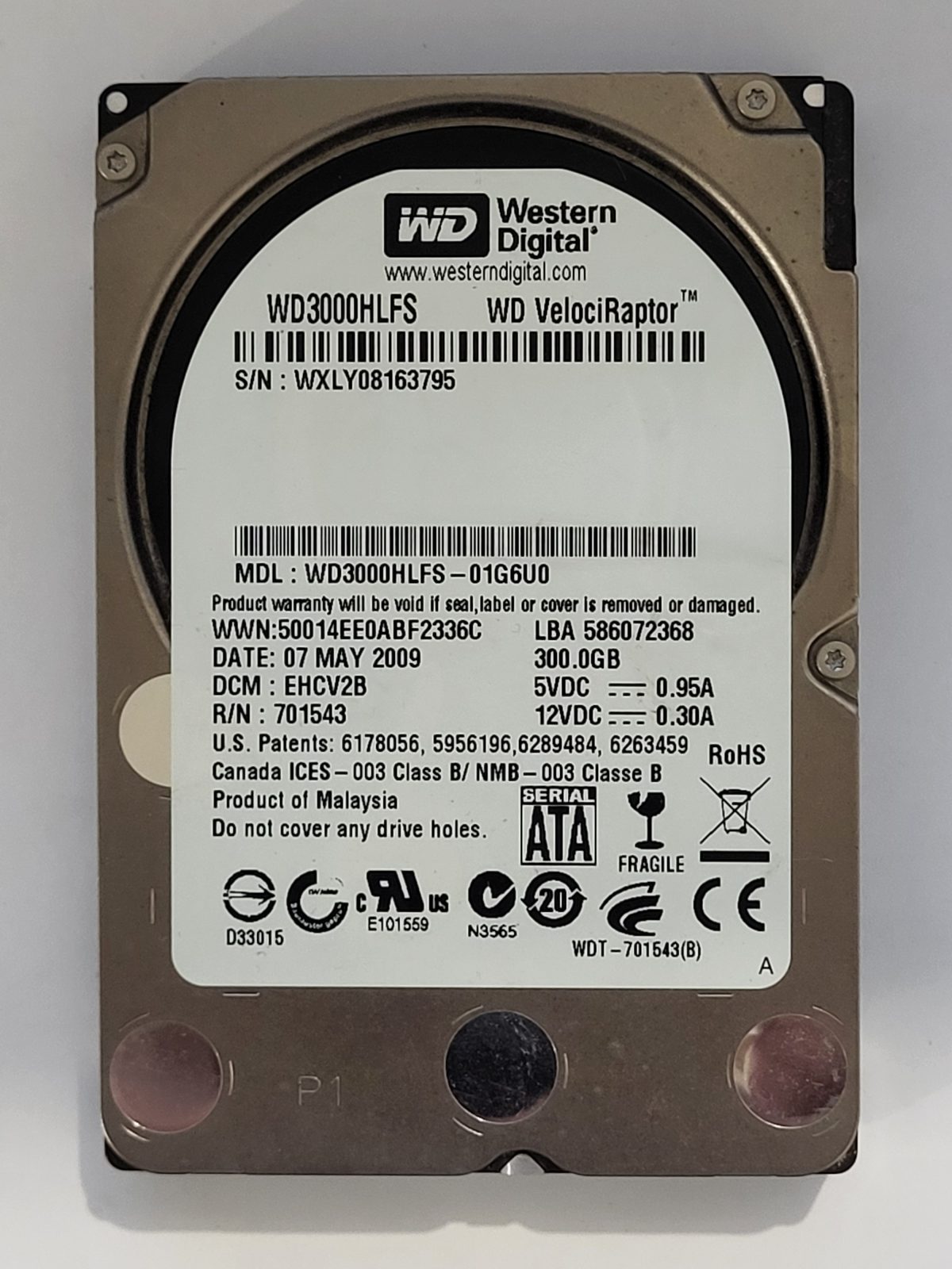 WD3000HLFS-01G6U0, DCM: EHCV2B, 07 MAY 2009 | WD 300Go 2,5" SATA HDD STK