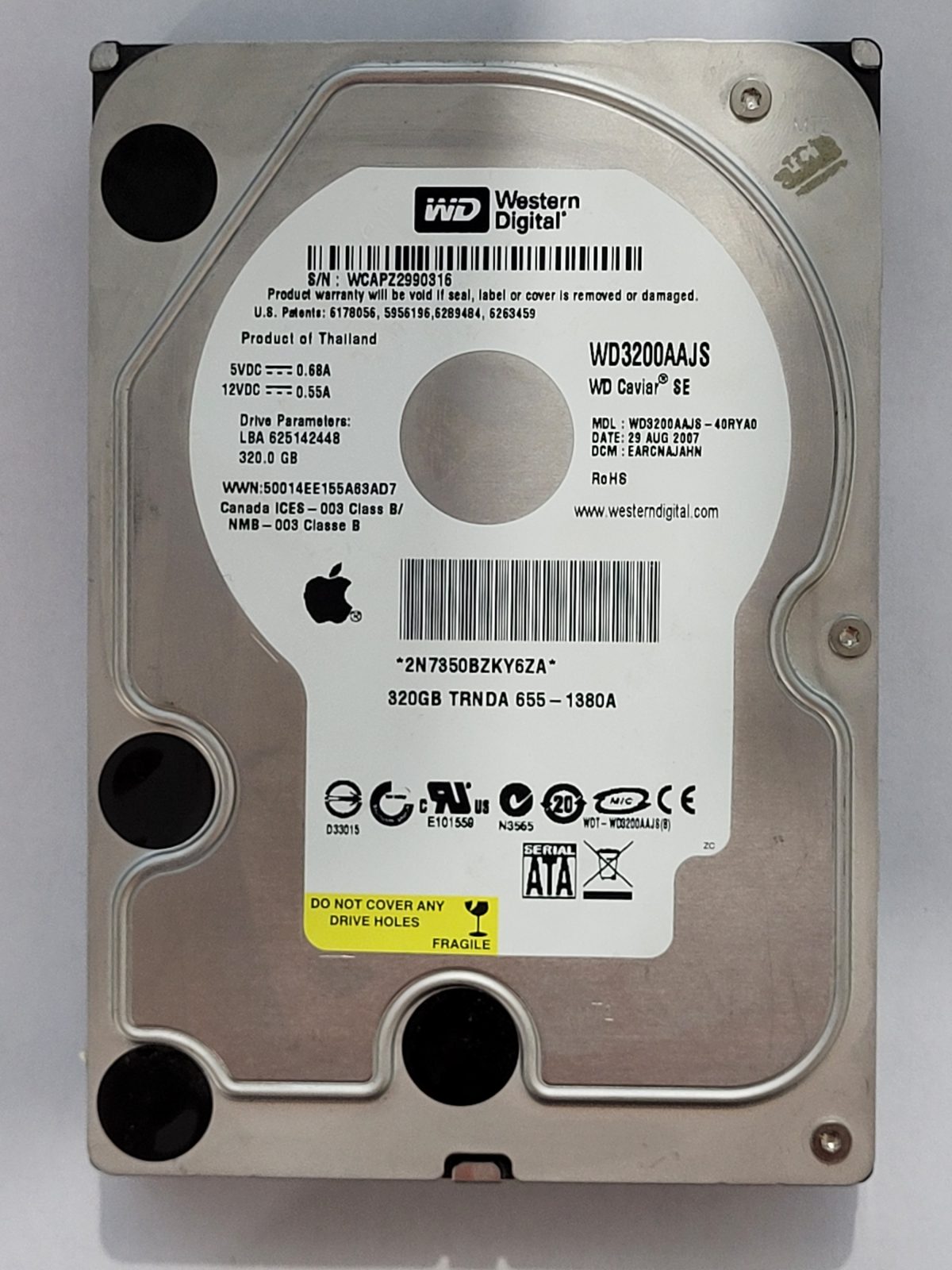 WD3200AAJS-40RYA0, DCM: EARCNAJAHN, 29 AUG 2007 | WD 320Go 3,5" SATA HDD STK