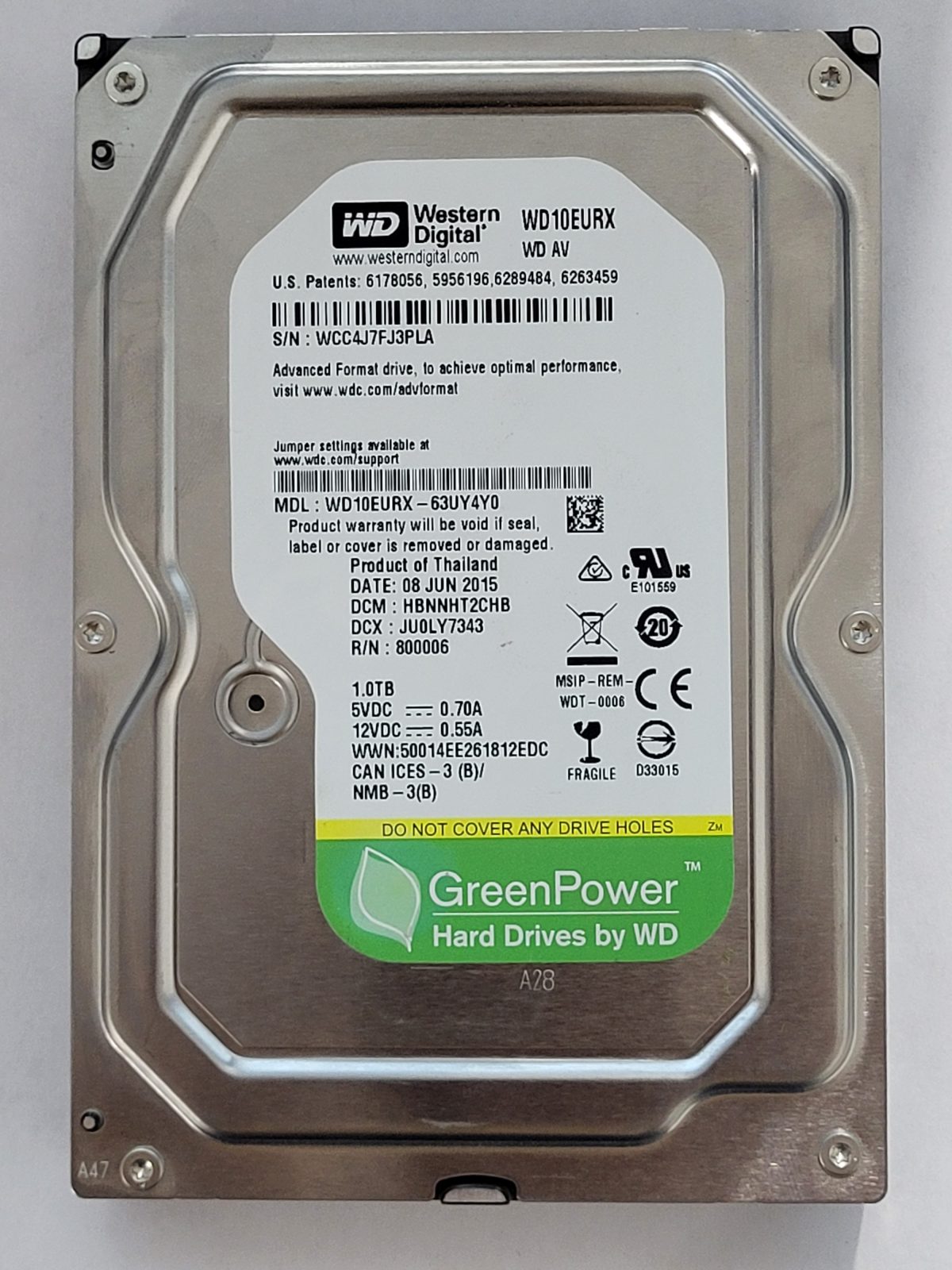 WD10EURX-63UY4Y0, DCM: HBNNHT2CHB, 08 JUN 2015 | WD 1To 3,5" SATA HDD STK