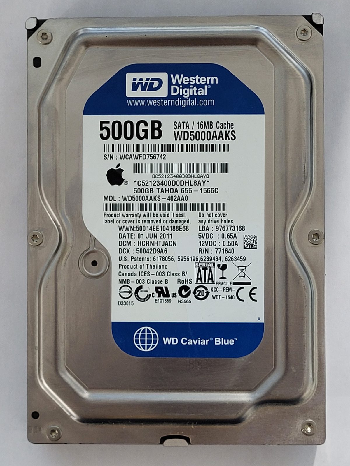 WD5000AAKS-402AA0, DCM: HCRNHTJACN, 01 JUN 2011 | WD 500Go 3,5" SATA HDD STK