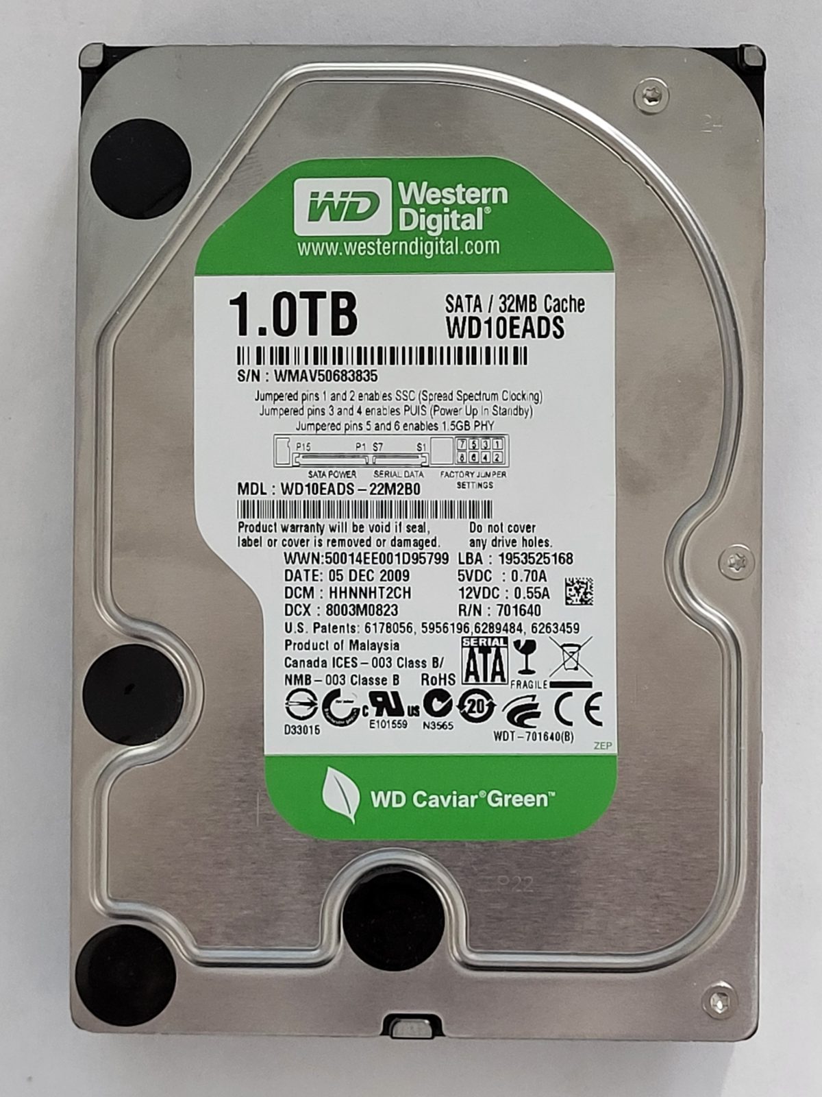 WD10EADS-22M2B0, DCM: HHNNHT2CH, 05 DEC 2009 | WD 1To 3,5" SATA HDD STK