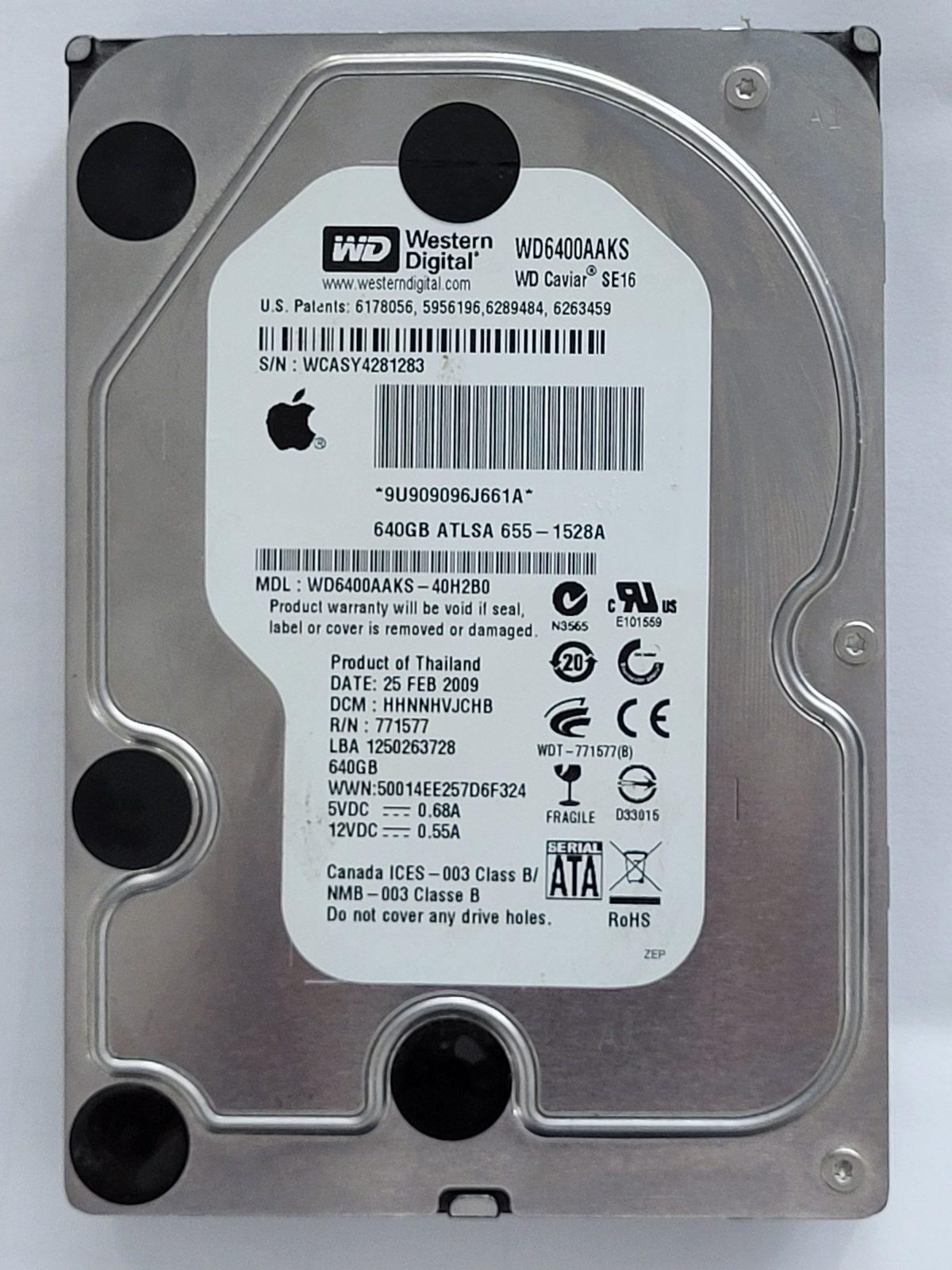 WD6400AAKS-40H2B0, DCM: HHNNHVJCHB, 25 FEB 2009 | WD 640Go 3,5" SATA HDD STK