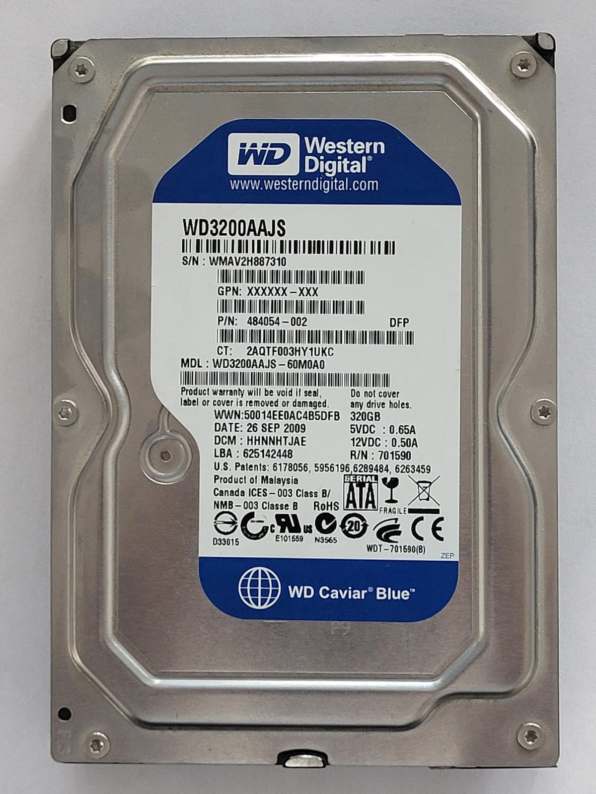 WD3200AAJS-60M0A0, DCM: HHNNHTJAE, 26 SEP 2009 | WD 320Go 3,5" SATA HDD STK