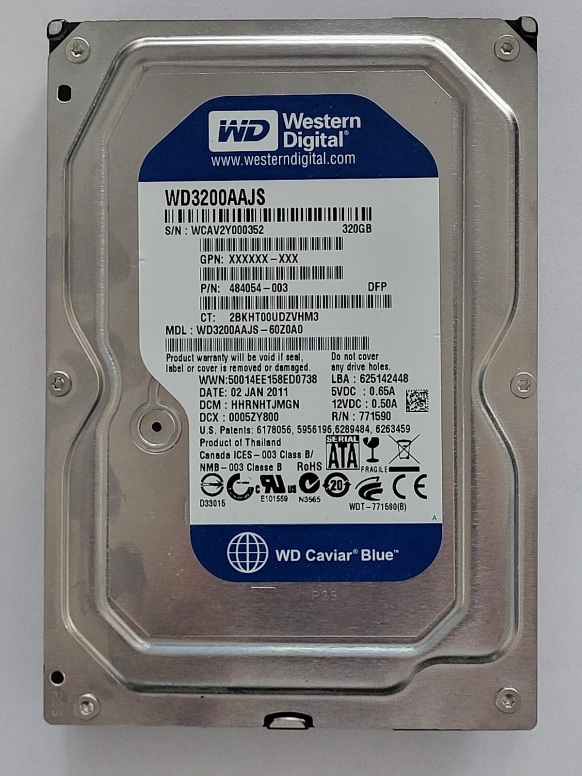 WD3200AAJS-60Z0A0, DCM: HHRNHTJMGN, 02 JAN 2011 | WD 320Go 3,5" SATA HDD STK