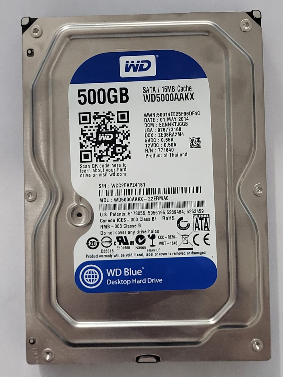 WD5000AAKX-22ERMA0, DCM: EGNNKTJCGB, 01 MAY 2014 | WD 500Go 3,5" SATA HDD STK