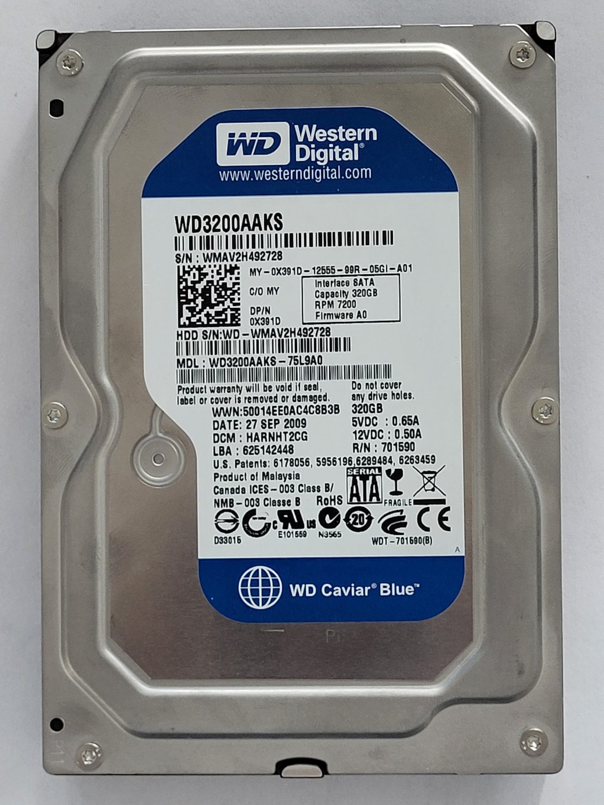 WD3200AAKS-75L9A0, DCM: HARNHT2CG, 27 SEP 2009 | WD 320Go 3,5" SATA HDD STK