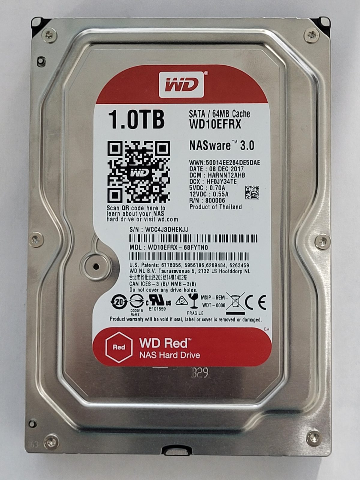 WD10EFRX-68FYTN0, DCM: HARNNT2AHB, 08 DEC 2017 | WD 1To 3,5" SATA HDD STK