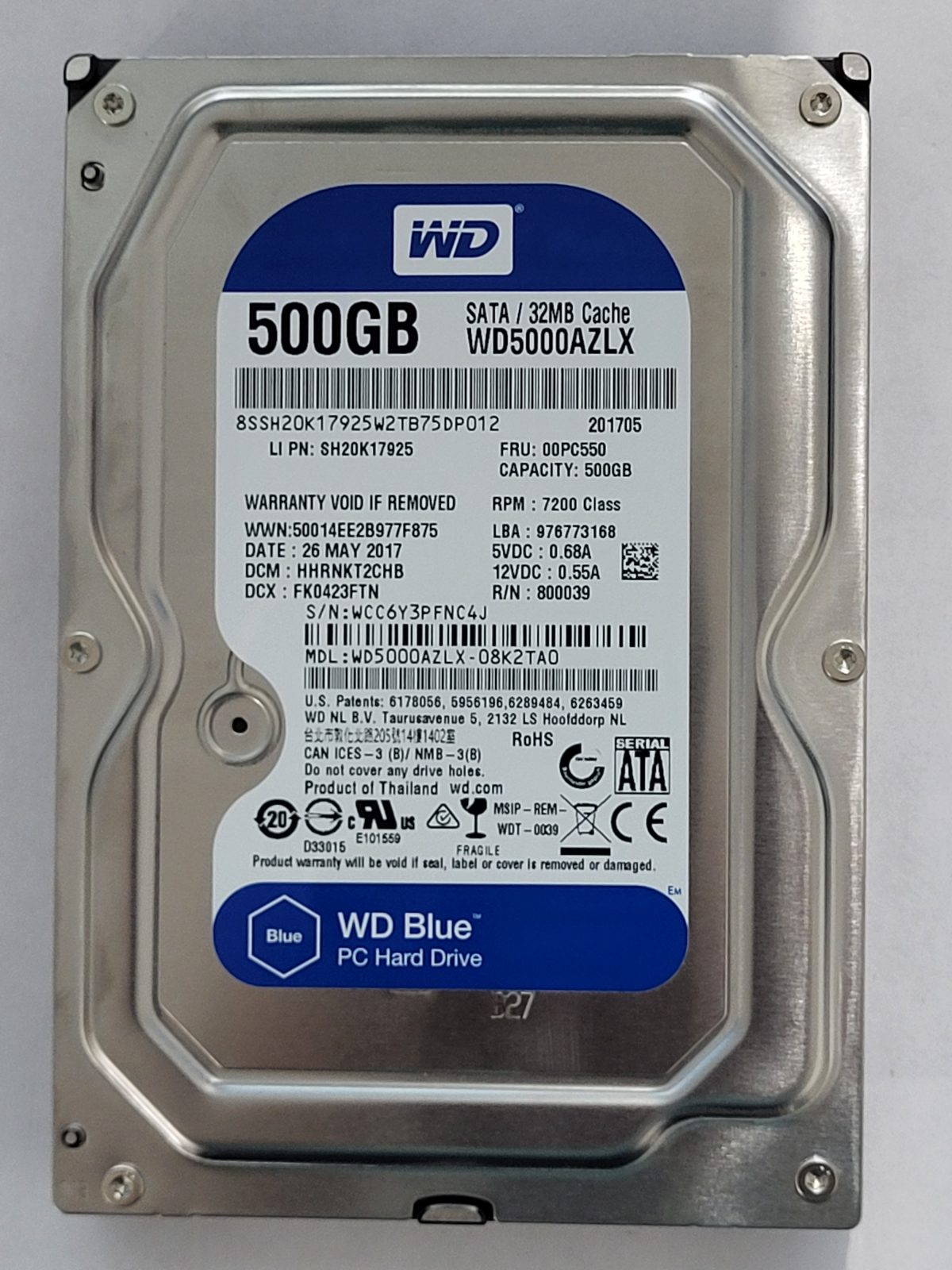 WD5000AZLX-08K2TA0, DCM: HHRNKT2CHB, 26 MAY 2017 | WD 500Go 3,5" SATA HDD STK