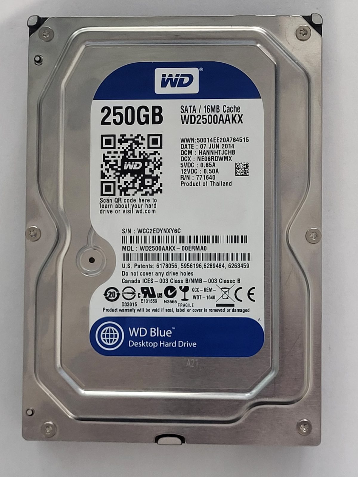 WD2500AAKX-00ERMA0, DCM: HANNHTJCHB, 07 JUN 2014 | WD 250Go 3,5" SATA HDD STK