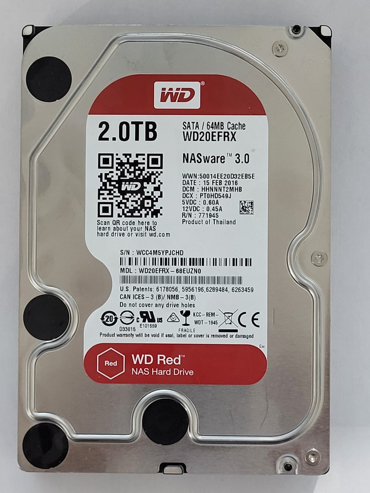 WD20EFRX-68EUZN0, DCM: HHNNNT2MHB, 15 FEB 2016 | WD 2To 3,5" SATA HDD STK