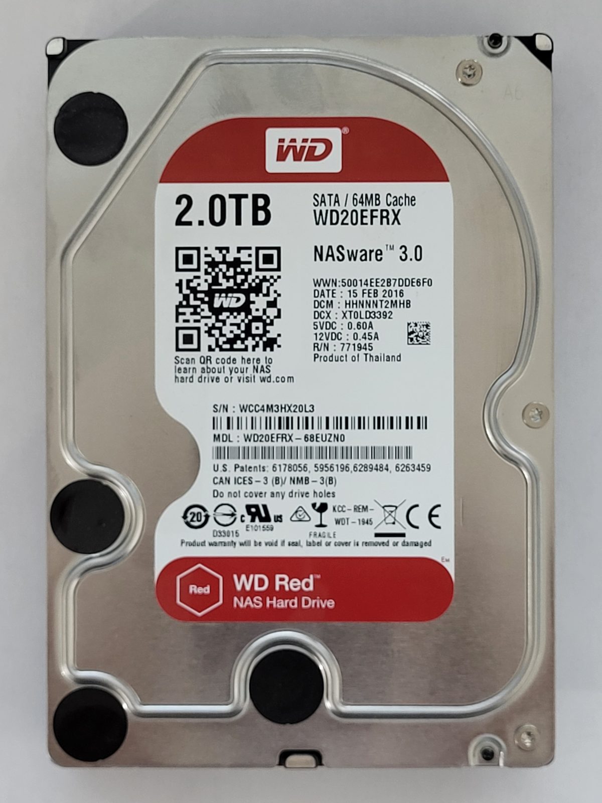WD20EFRX-68EUZN0, DCM: HHNNNT2MHB, 15 FEB 2016 | WD 2To 3,5" SATA HDD STK