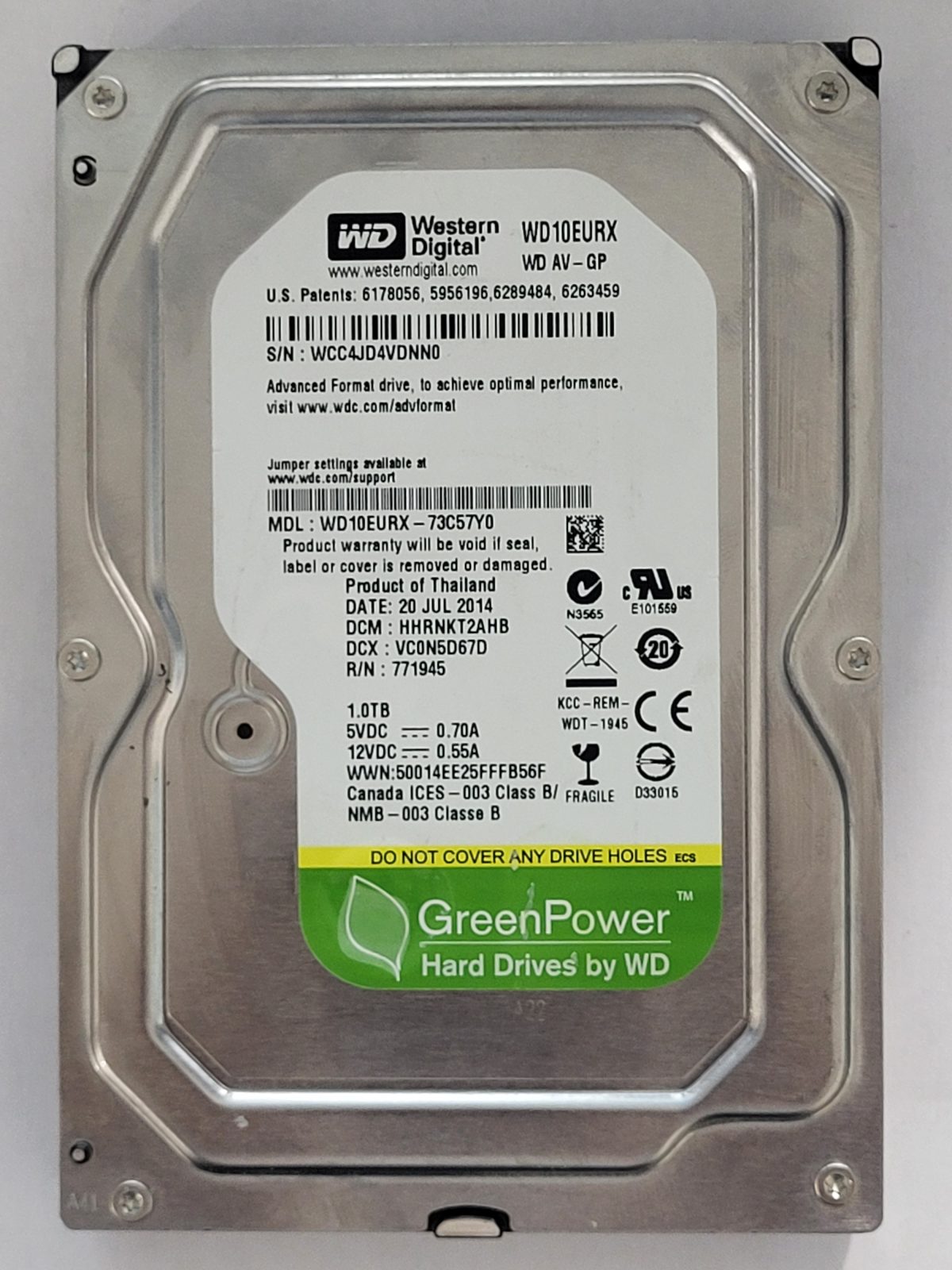 WD10EURX-73C57Y0, DCM: HHRNKT2AHB, 20 JUL 2014 | WD 1To 3,5" SATA HDD STK